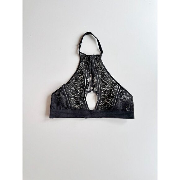 VICTORIA'S SECRET Very Sexy Black Lace Keyhole Halter Bralette Bra, Size M - Picture 1 of 13